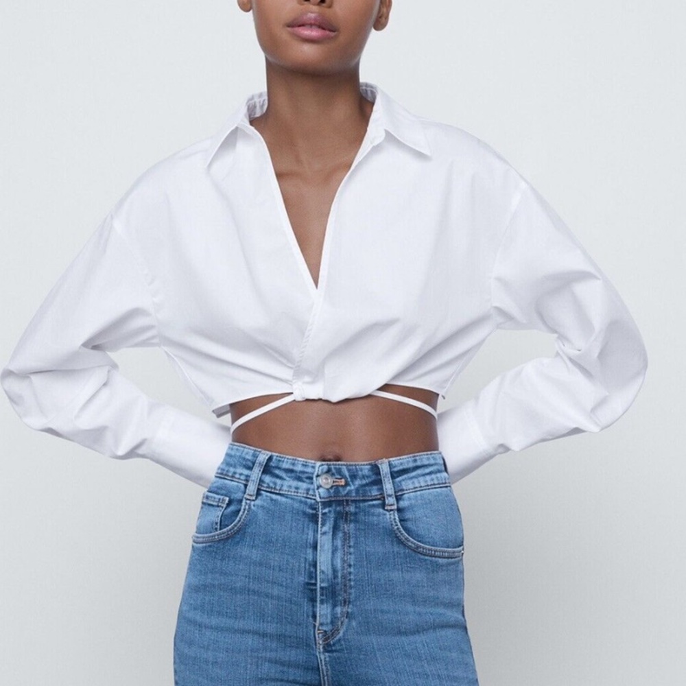 🌱2/$10 | Zara cropped shirt with tie